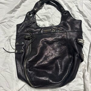 Rebecca Minkoff Black Leather Shoulder Bag with Stud Accents